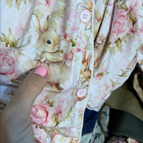 Bums & Roses NATURAL BAMBOO Collar Shirt & Shorts Set hunny bunny pajamas large - Picture 13 of 13